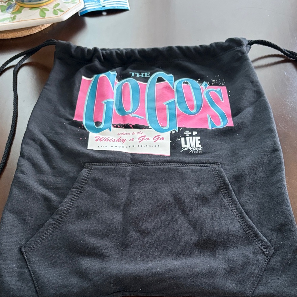 The Go-Go's Black Drawstring Backpack with Front Pocket